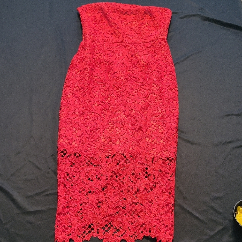 Topshop Red Strapless Sheath Dress for Cocktail Events